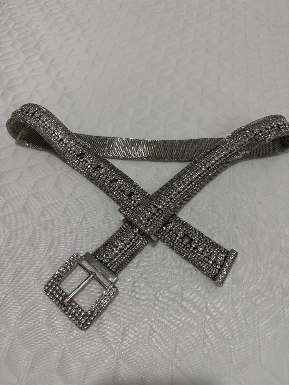 Rhinestone Mesh Silver Women's Fashion Belt